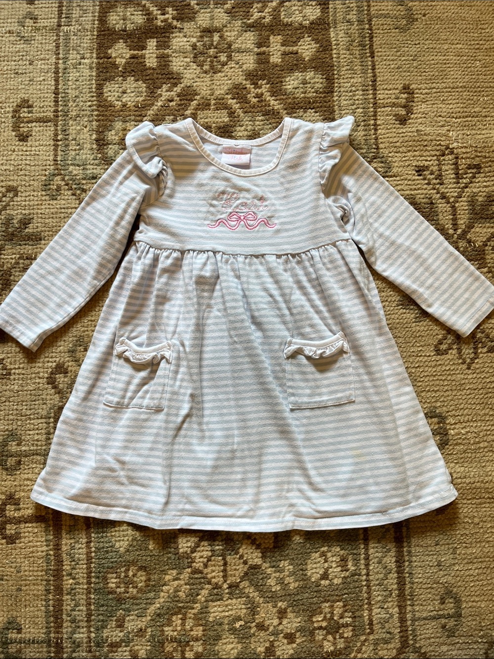 Stitchy Fish Blue White Stripe Longsleeve Play Dress with Embroidery “Hart”